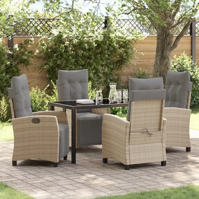 vidaXL Conjunto de Jantar de Jardim 5 Peças Bege Rattan Poliéster