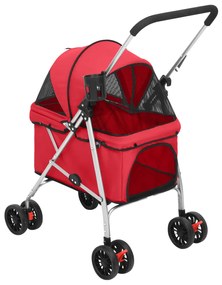 Carrinho dobrável para cães 76x50x100 cm tecido oxford vermelho