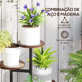 Suporte para Plantas de 5 Níveis Suporte para Plantas de Madeira e Aço com 5 Prateleiras Redondas 43x43x70 cm Madeira