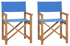 Cadeiras de realizador dobráveis 2 pcs teca maciça azul