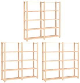 3 unidades arrumação 5 prateleiras 170x38x170cm pinho 500 kg