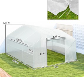 Estufa de jardim 4 x 3 x 2 m com portas enroláveis e janelas amplas, estufa tipo túnel, branca