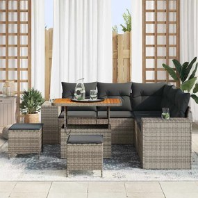 Conjunto de Sofá de Jardim vidaXL 8 Peças com Almofadas Cinza Rattan P