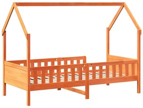 Cama infantil formato casa 90x200 cm pinho maciço castanho-mel