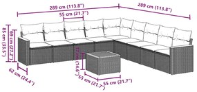 10 pcs conjunto sofás de jardim c/ almofadões vime PE preto