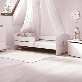 Cama infantil arte princesa LUK 160x80 branca com grades - colchão e estrado incluído