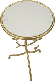 MESA DE APOIO COM PÁSSAROS, EM MÁRMORE Ø 38X60 CM DOURADO E BRANCO