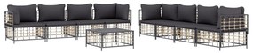 9 pcs conjunto lounge de jardim c/ almofadões vime PE antracite