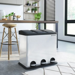Caixote lixo Separador de lixo 54 litros (3 x 18 L) Prateado + Preto