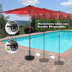 Base para guarda-sol de 43,5 cm em resina, carga 23 kg com rodas bloqueáveis, orifício ajustável para poste, design em rattan Preto