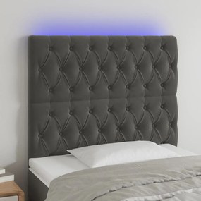 Cabeceira de cama c/ LED veludo 100x7x118/128 cm cinza-escuro