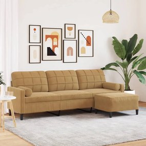 vidaXL Sofá de 3 lugares com apoio de pés 210 cm veludo castanho