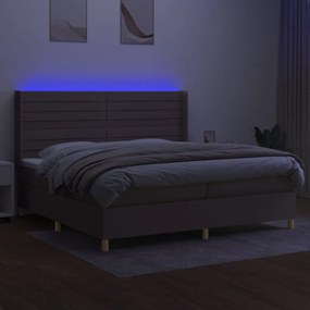 Cama box spring colchão/LED 200x200cm tecido cinza-acastanhado