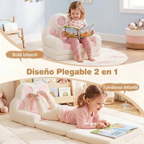 Sofá Infantil em Forma de Pata de Urso, 57 x 44 x 47 cm, Convertível em Colchonete, Rosa