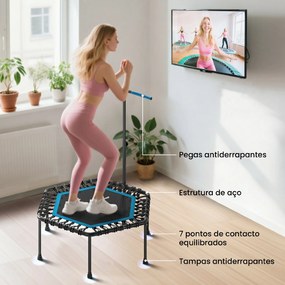Trampolim Fitness 114x114x132 cm com Guiador Ajustável em 3 Níveis Estrutura de Aço para Treino de Perna Corpo Azul