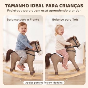 Cavalo de Baloiço com Sons, Pegas de Segurança e Base de Madeira, 12-36 Meses, Castanho-Escuro