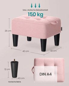 Banco em veludo com estofamento espesso 40 x 32 x 26 cm rosa + preto