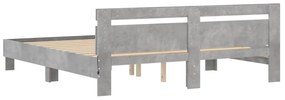 Estrutura cama cabeceira e luzes LED 180x200cm cinzento cimento