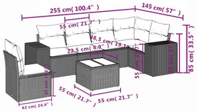 7 pcs conj. sofás jardim com almofadões vime PE cinzento-claro