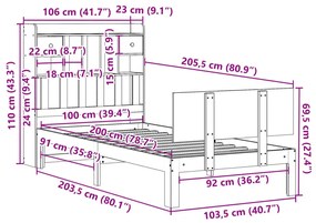 Cama com estante sem colchão 100x200 cm pinho maciço