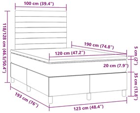 Cama box spring c/ colchão/LED 120x190cm tecido castanho-escuro