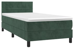 Cama box spring c/ colchão/LED 90x200 cm veludo verde-escuro