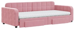 Sofá-cama com gavetão e gavetas 90x200 cm veludo rosa