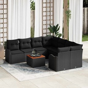 Conjunto de Sofá de Jardim vidaXL de 9 Peças com Almofadas Preto Rattan Poliéster Acácia