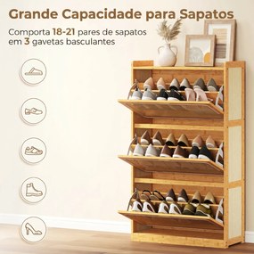 Sapateira com 2 Compartimentos Basculantes Sapateira Estilo Bohemio Estreita com Prateleiras Ajustáveis para 18-21 Pares de Sapatos 69x29x119,8 cm Mad