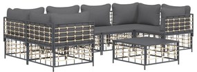 7 pcs conjunto lounge de jardim c/ almofadões vime PE antracite