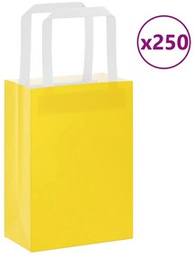 vidaXL Sacos de papel 250 unid com alças amarelo 15x8x21 cm