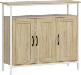HOMCOM Buffet 3 Portas com 4 Prateleiras Ajustáveis e Compartimento Aberto 100x35x88 cm Efeito Madeira Natural | Aosom Portugal