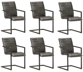 vidaXL Cadeiras de jantar cantilever 6 pcs couro genuíno cinzento