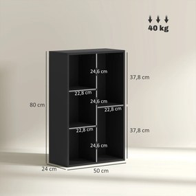 Estante com 5 compartimentos 50 x 24 x 80 cm, para sala de estar, quarto ou escritório, preta