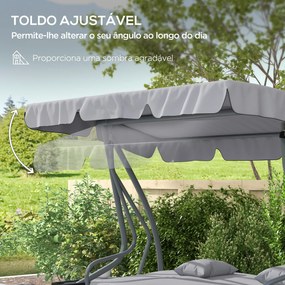 Baloiço de Jardim 3 Lugares Convertível em Cama com Toldo Ajustável e 2 Almofadas  200x120x164 cm Cinza