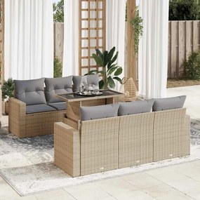 7 pcs conjunto de sofás p/ jardim com almofadões vime PE bege