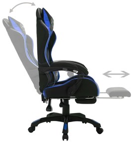 Cadeira estilo corrida c/ luzes LED RGB couro artif. azul/preto