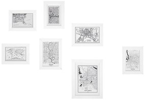 Conjunto de 7 molduras com mapas em MDF branco DENKORO Beliani