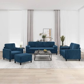 vidaXL 4 pcs conjunto sofás c/ almofadas/almofadões veludo azul