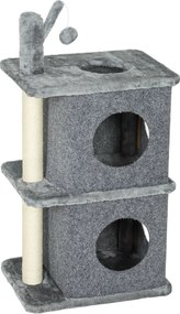 PawHut Árvore para gatos 3 níveis torre para gato 2 nichos e superfície de descanso confortável, bola 43 x 33 x 80 cm cinza escuro | Aosom Portugal