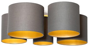 Luminária de teto taupe com interior dourado 5 luzes - Multidrum Moderno