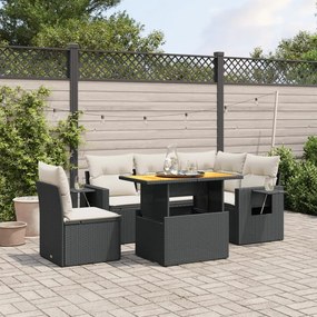 vidaXL 6 pcs conjunto sofás de jardim c/ almofadões vime PE preto