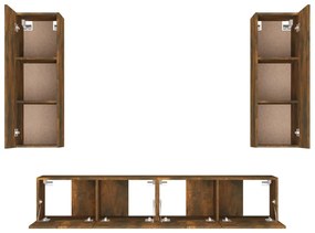 Conjunto móveis de TV 4 pcs madeira processada carvalho fumado