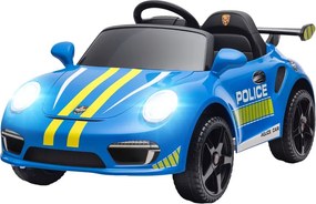 Carro Elétrico para Crianças de Polícia 12V com Motor Duplo Sirene Música Sem Fios Buzina Rodas Auxiliares e Faróis LED 105x58x49 cm Azul