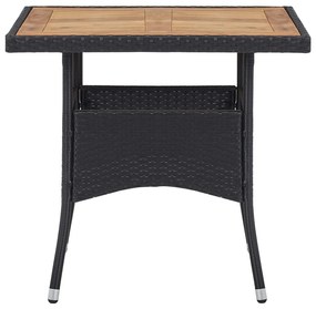3 pcs conjunto jantar p/ jardim vime PE e madeira maciça preto