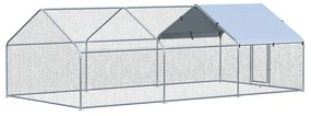 Galinheiro de Exterior Grande 3.03x6x1,95cm Gaiola de Metal Galvanizado para Galinhas Coelhos Aves com Fechadura Prata
