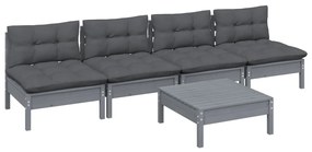 5 pcs conj. lounge de jardim com almofadões antracite pinho