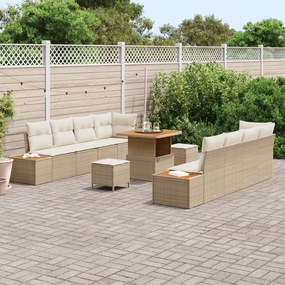 Conjunto de Sofá de Jardim de 11 Peças com Almofadas Bege em Rattan