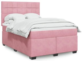 vidaXL Cama com molas/colchão 140x190 cm veludo rosa