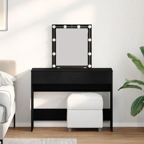 Mesa de Maquiagem com Espelho e Luzes LED Madeira de Carvalho Preto